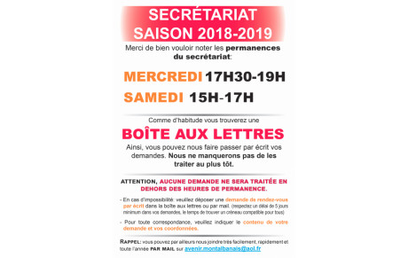 Infos horaires secrétariat 2018/2019